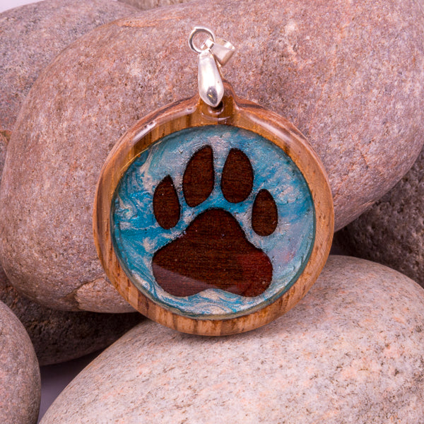 Handcrafted Bespoke Dog Paw Print Pendant; set in contemporary Zebrano wood| Jabbawocky Crafts (jabbawockycrafts.co.uk)