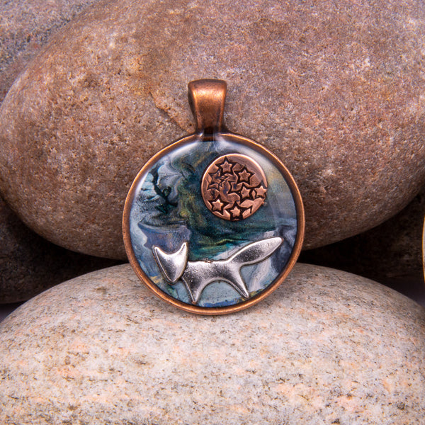 Handcrafted Bespoke Forest Fox Pendant; set in Gun Metal effect bezel.| Jabbawocky Crafts (jabbawockycrafts.co.uk)